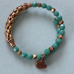 Alex and Ani Vintage Sixty-Six Green and Gold Beads Bangle